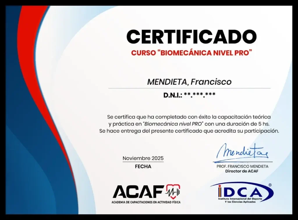 Certificado Biomecanica nivel PRO Certificado Biomecanica nivel PRO