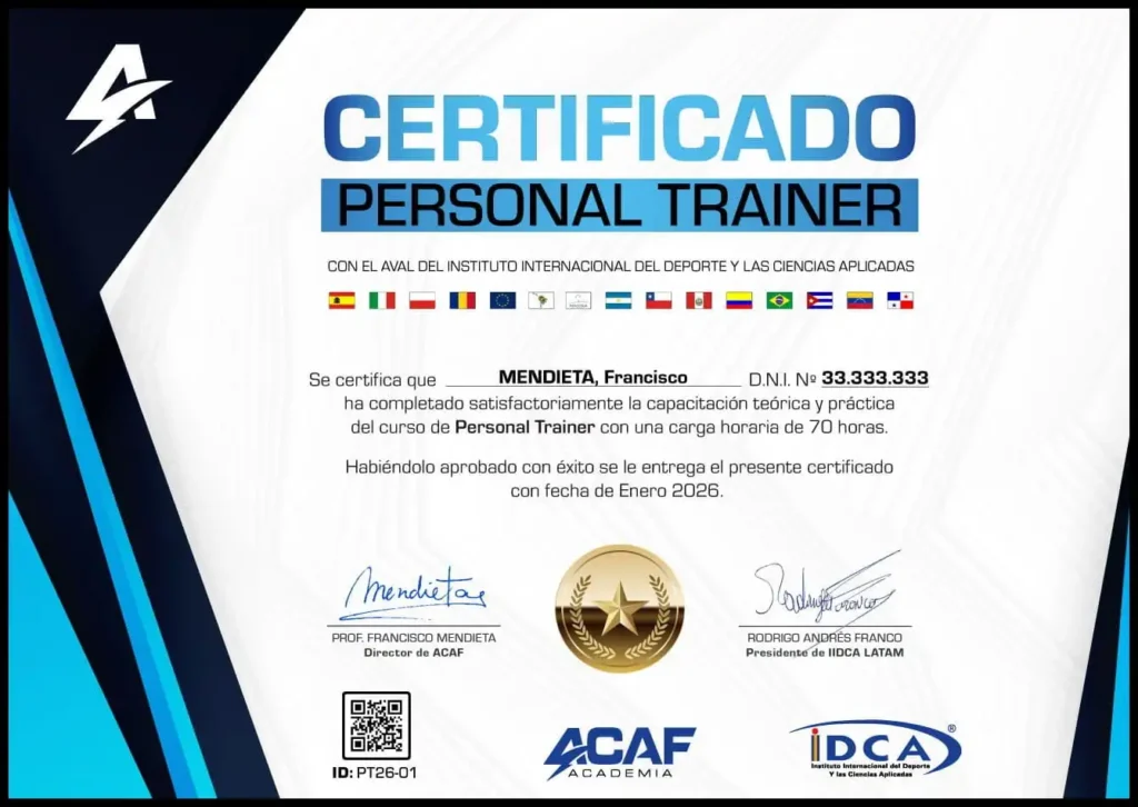 Certificado Personal Trainer ACAF Certificado Personal Trainer ACAF